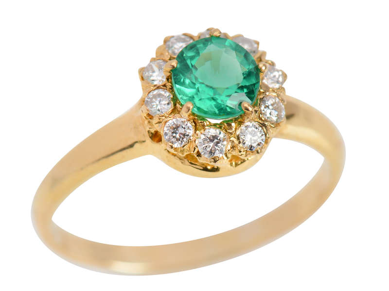 
                      
                        Emerald Diamond Halo Ring in 18k Gold
                      
                    