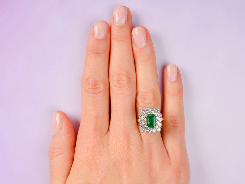 Vintage Fine Emerald & Diamond Halo Ring