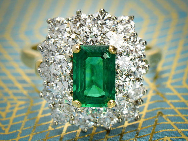 Vintage Fine Emerald & Diamond Halo Ring