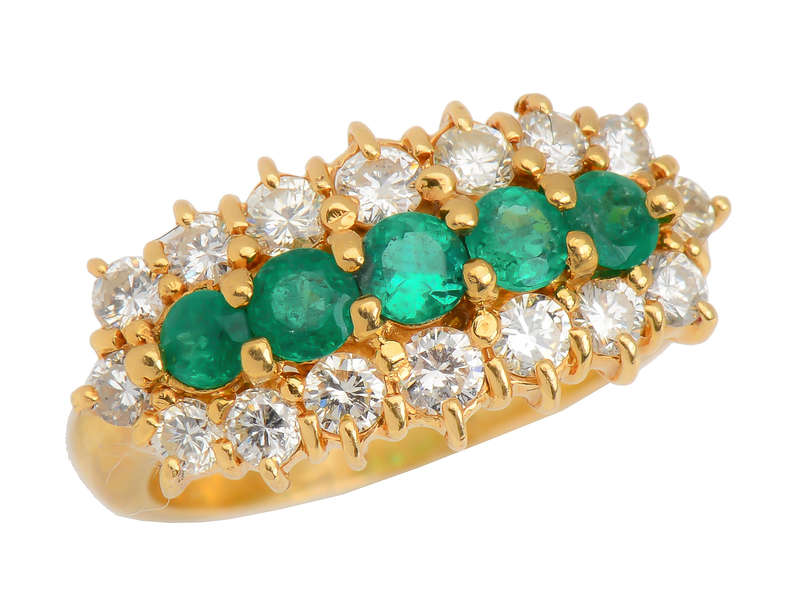 Five Stone Emerald Diamond Ring