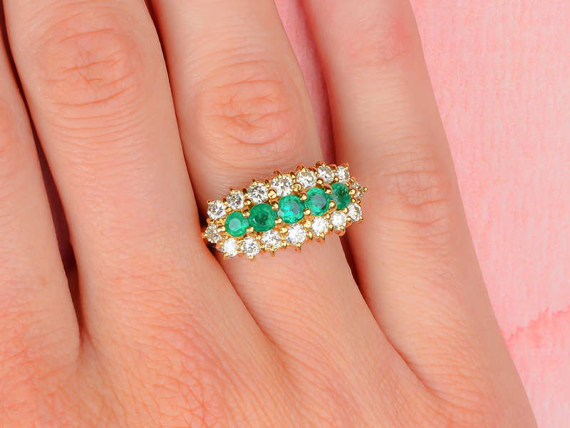 Five Stone Emerald Diamond Ring