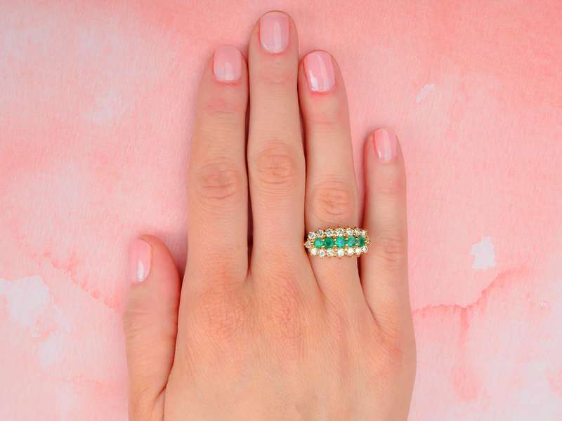 Five Stone Emerald Diamond Ring