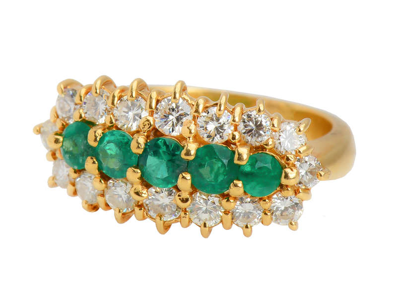 Five Stone Emerald Diamond Ring