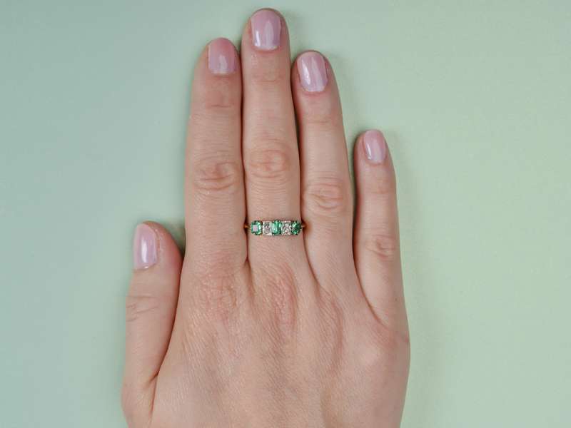 Antique Three Emerald Diamond Eternity Band
