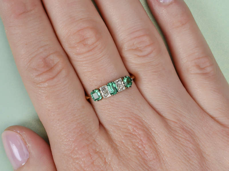 Antique Three Emerald Diamond Eternity Band