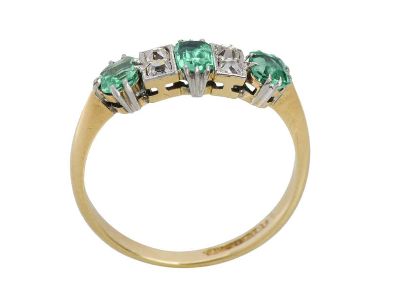Antique Three Emerald Diamond Eternity Band