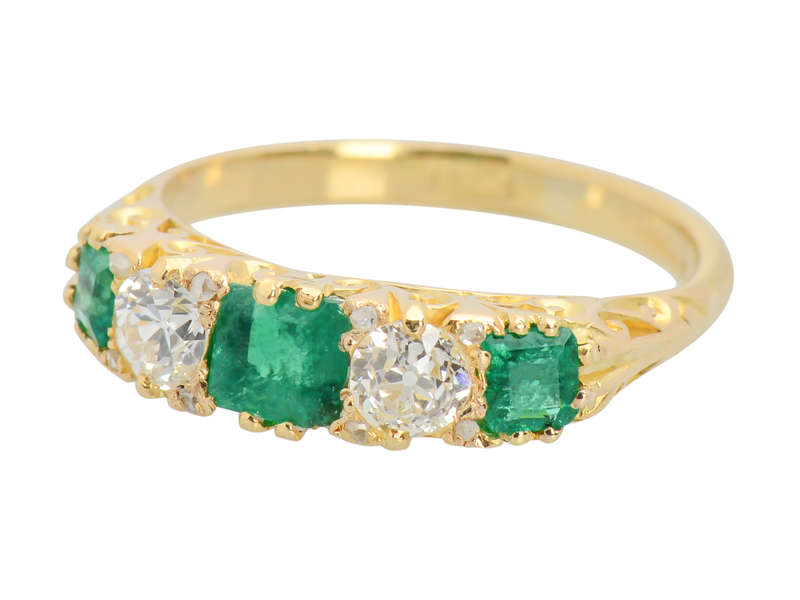Antique Emerald Diamond Five Stone Ring