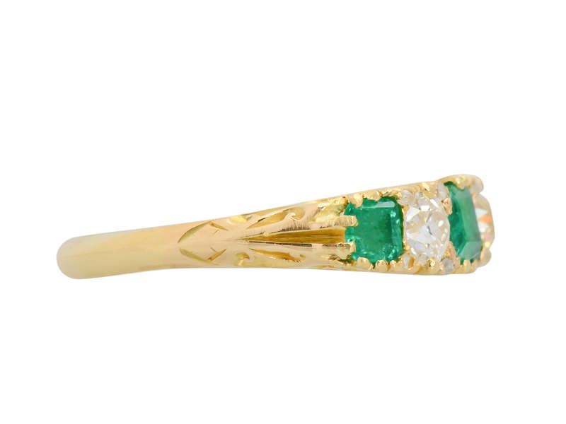 Antique Emerald Diamond Five Stone Ring
