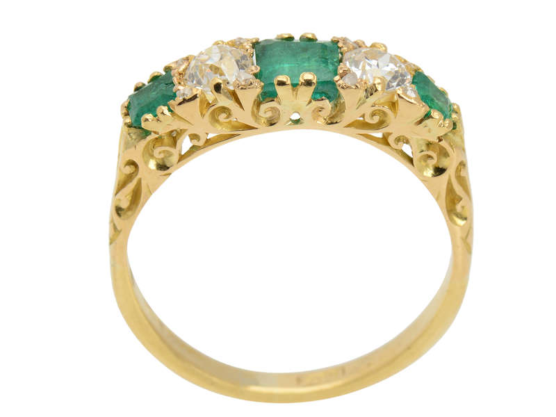 Antique Emerald Diamond Five Stone Ring