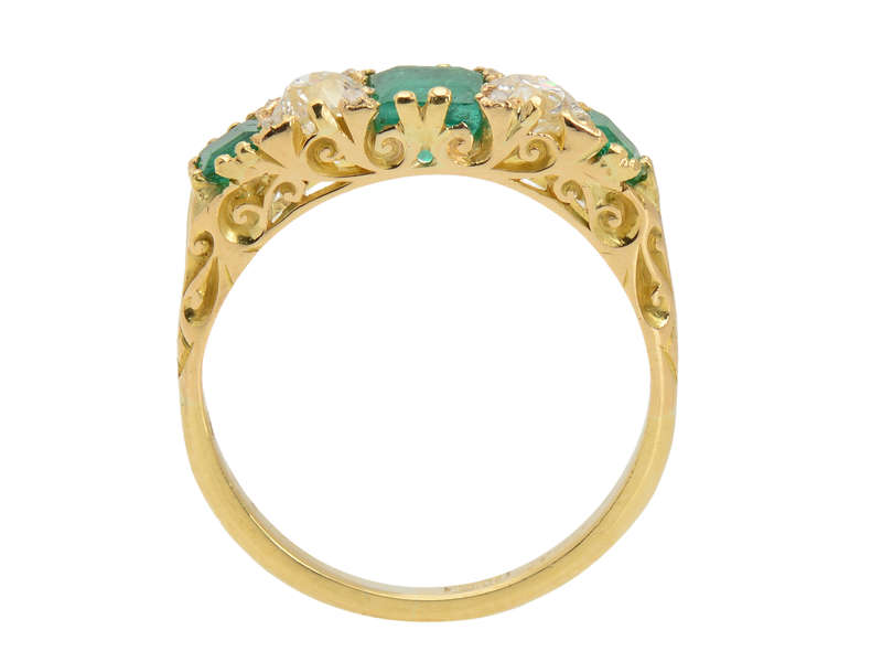Antique Emerald Diamond Five Stone Ring