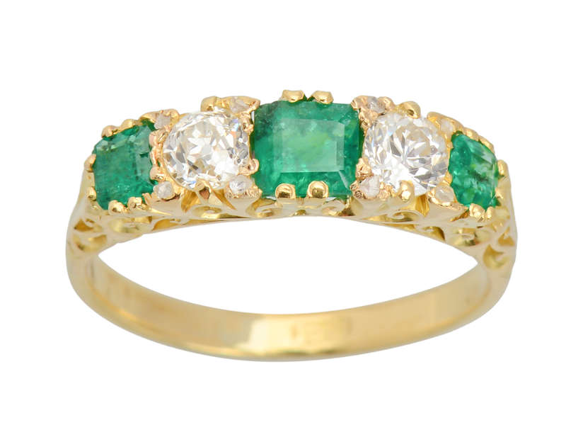 Antique Emerald Diamond Five Stone Ring