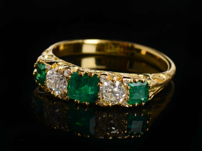 Antique Emerald Diamond Five Stone Ring