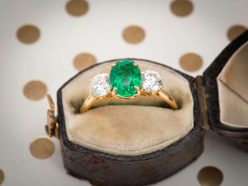 Vintage Emerald Diamond Trilogy Ring