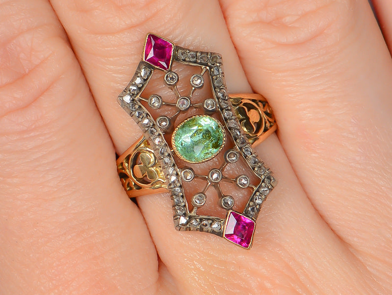 French Flair - Emerald Ruby Diamond Ring