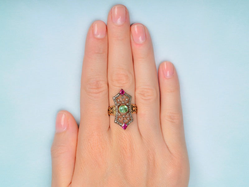 French Flair - Emerald Ruby Diamond Ring