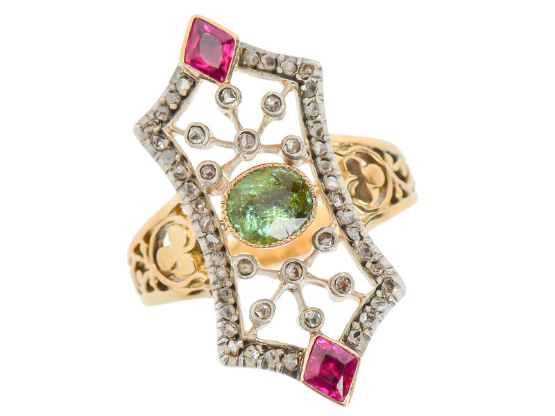 French Flair - Emerald Ruby Diamond Ring