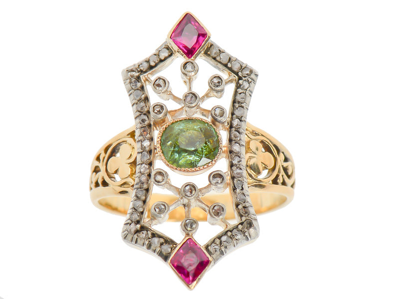 French Flair - Emerald Ruby Diamond Ring