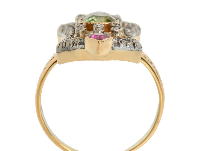French Flair - Emerald Ruby Diamond Ring