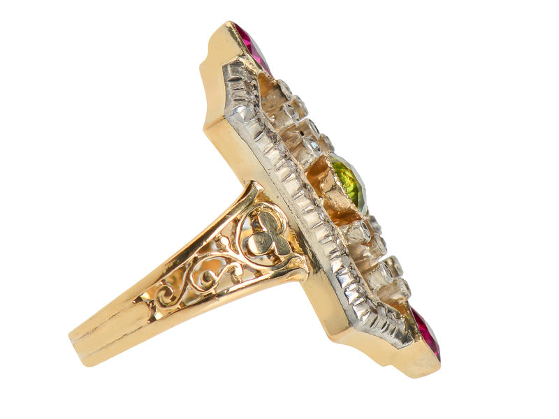 French Flair - Emerald Ruby Diamond Ring