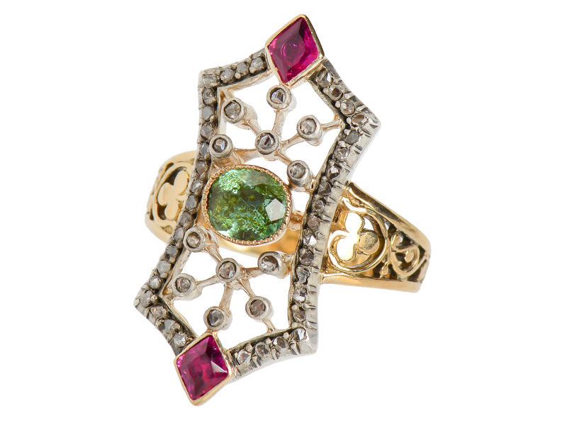 French Flair - Emerald Ruby Diamond Ring