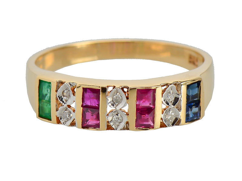 Vintage Emerald, Sapphire Ruby Diamond Ring