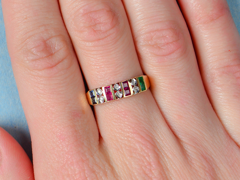 Vintage Emerald, Sapphire Ruby Diamond Ring