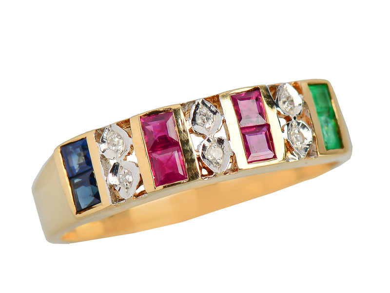 Vintage Emerald, Sapphire Ruby Diamond Ring