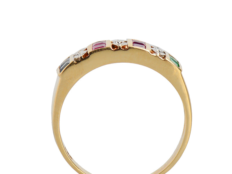 Vintage Emerald, Sapphire Ruby Diamond Ring