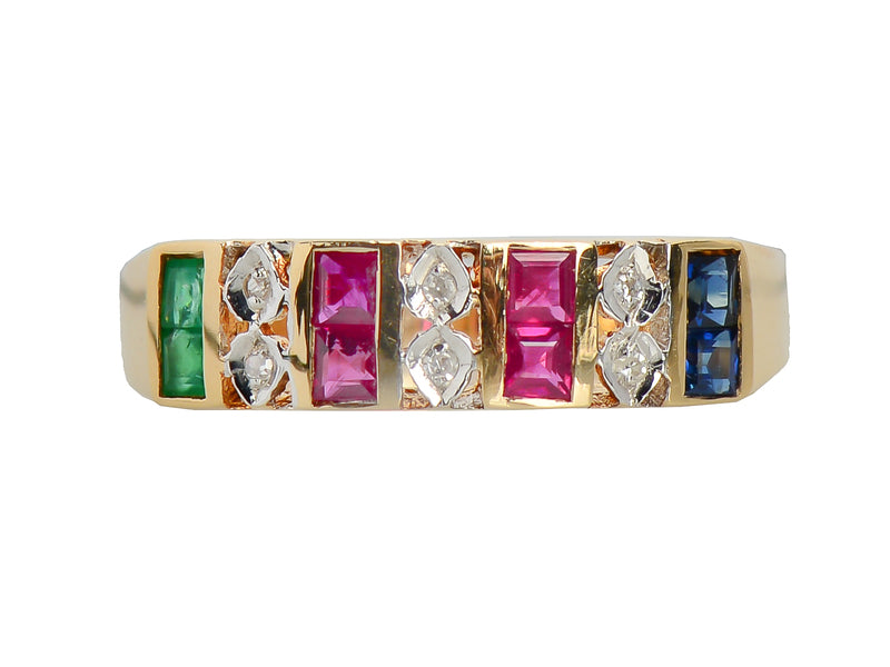 Vintage Emerald, Sapphire Ruby Diamond Ring