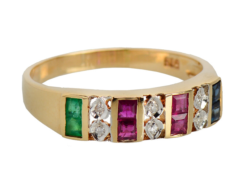 Vintage Emerald, Sapphire Ruby Diamond Ring