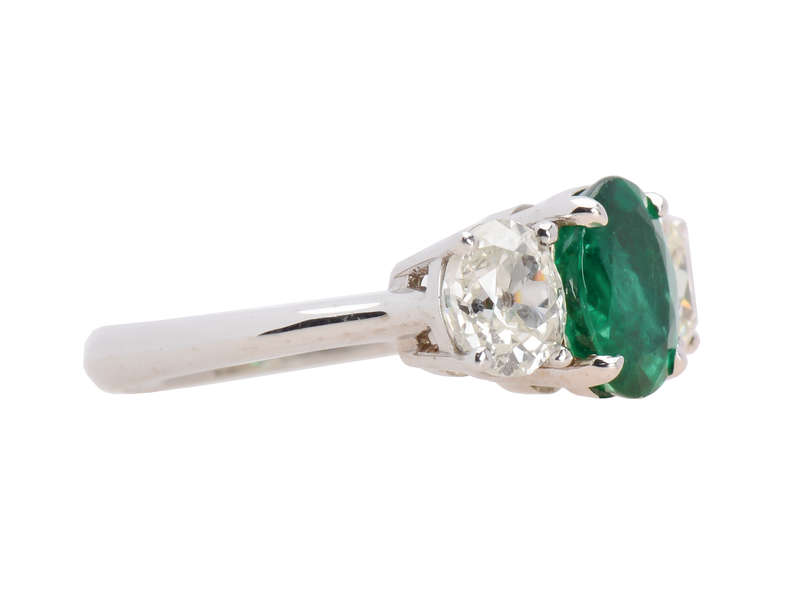 Emerald & Antique Diamond Three Stone Ring