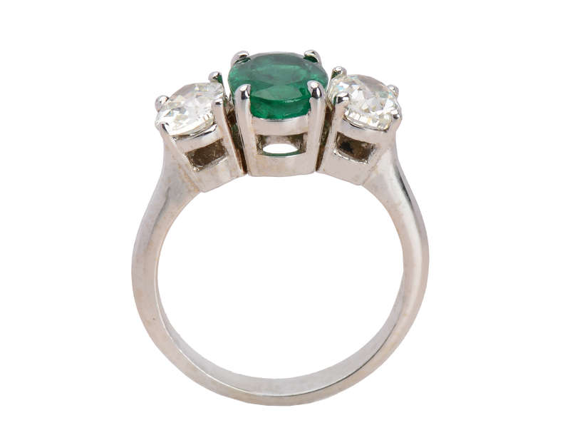Emerald & Antique Diamond Three Stone Ring