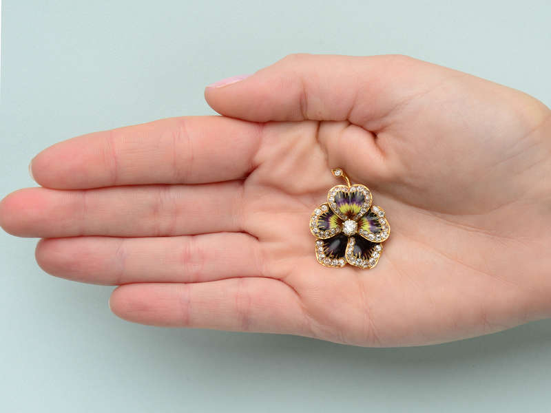 Superlative Diamond Enamel Pansy Pendant Brooch