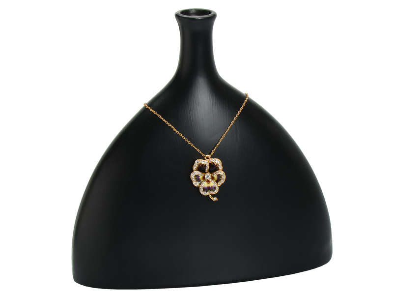 Superlative Diamond Enamel Pansy Pendant Brooch