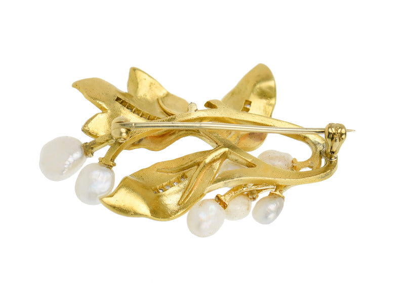 Art Nouveau Enameled Leaf Brooch