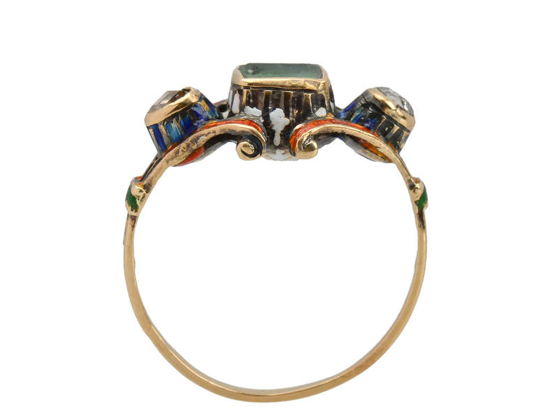 Renaissance Revival Enamel & Emerald Ring