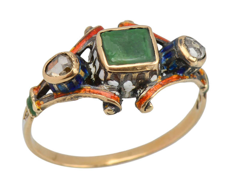 Renaissance Revival Enamel & Emerald Ring