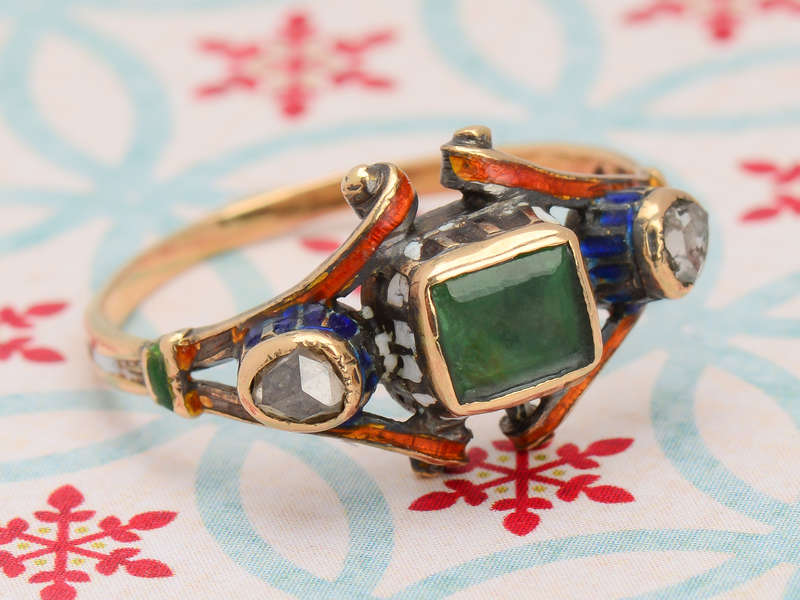 Renaissance Revival Enamel & Emerald Ring