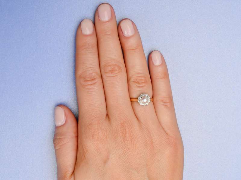 Natural Saltwater Pearl Diamond Ring