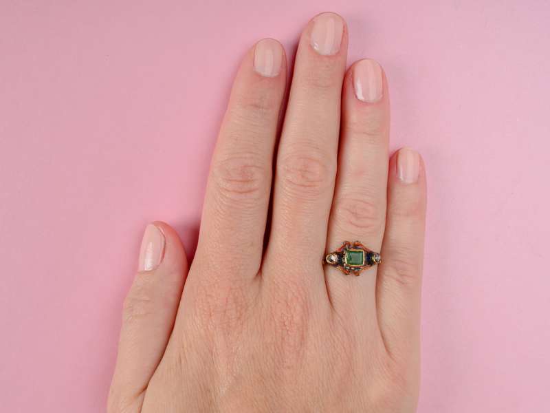 Renaissance Revival Enamel & Emerald Ring