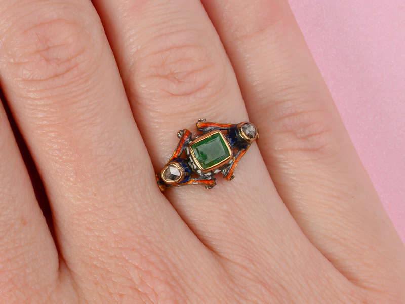 Renaissance Revival Enamel & Emerald Ring