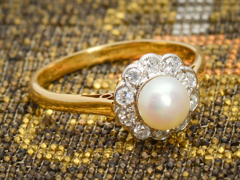 Natural Saltwater Pearl Diamond Ring