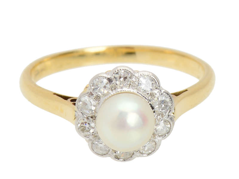 Natural Saltwater Pearl Diamond Ring