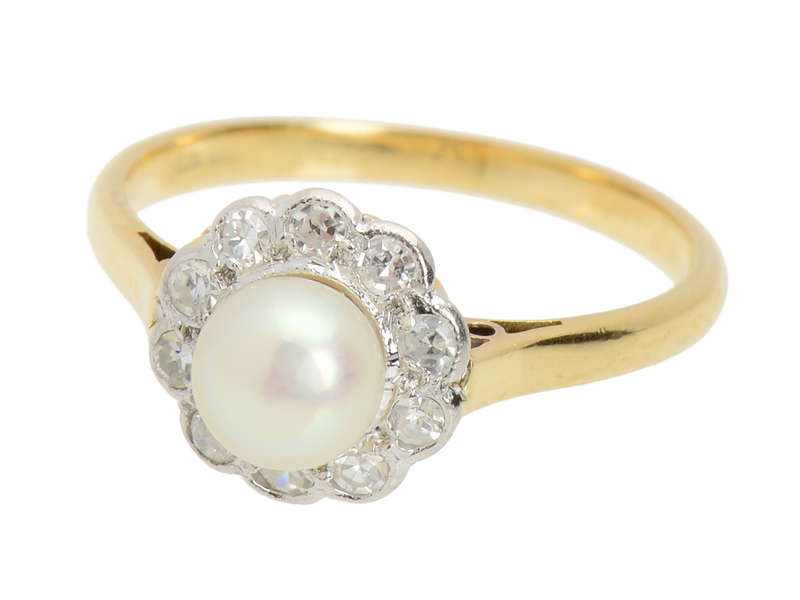 Natural Saltwater Pearl Diamond Ring