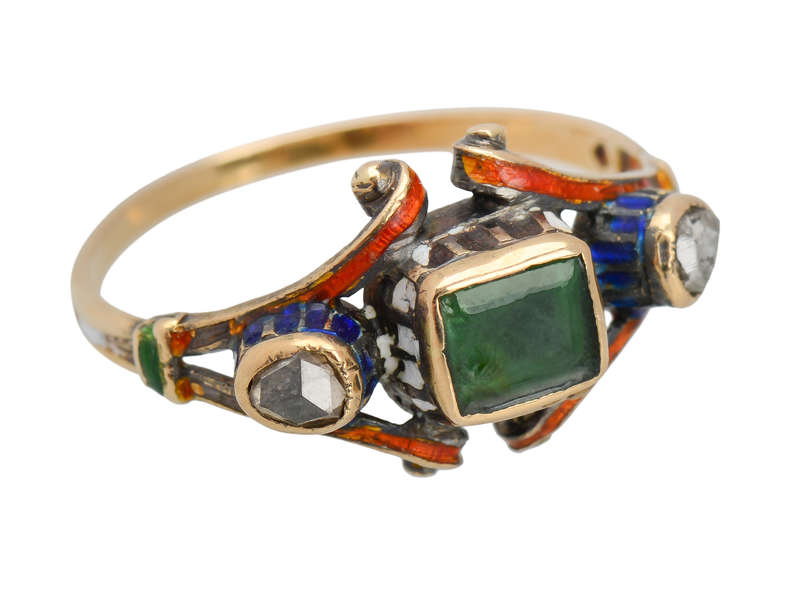 Renaissance Revival Enamel & Emerald Ring