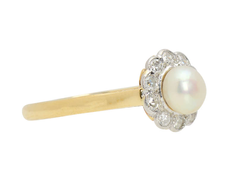Natural Saltwater Pearl Diamond Ring