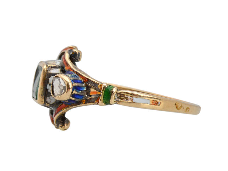 Renaissance Revival Enamel & Emerald Ring