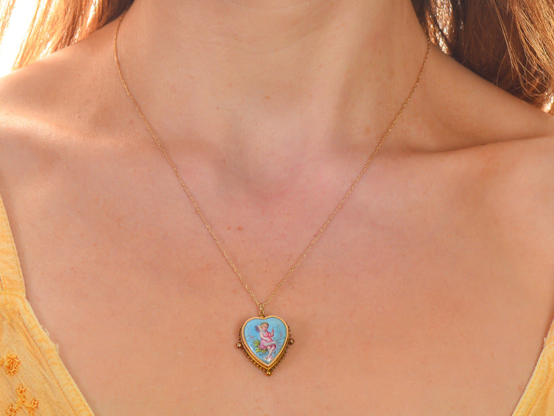 Fairy Dust - Antique Enamel Heart Pendant