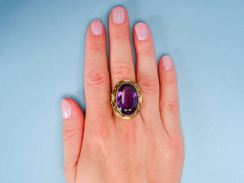 Enamel Enamored - Huge Amethyst Art Deco Ring