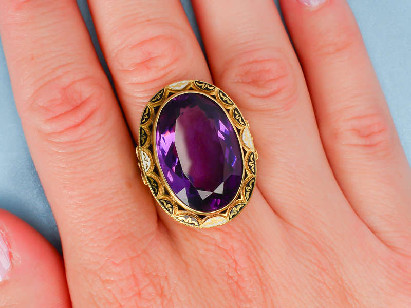 Enamel Enamored - Huge Amethyst Art Deco Ring